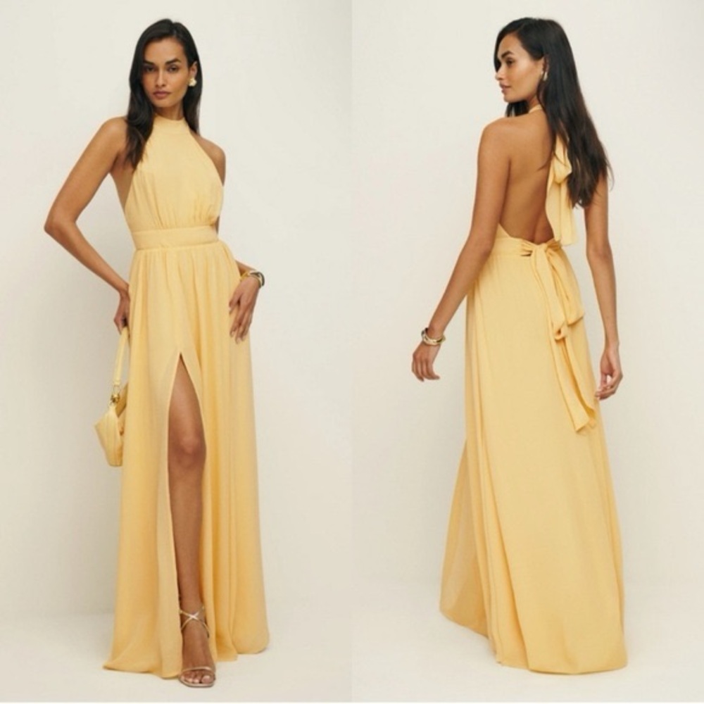 Reformation Andee Sunshine Yellow Halter Gown Dress